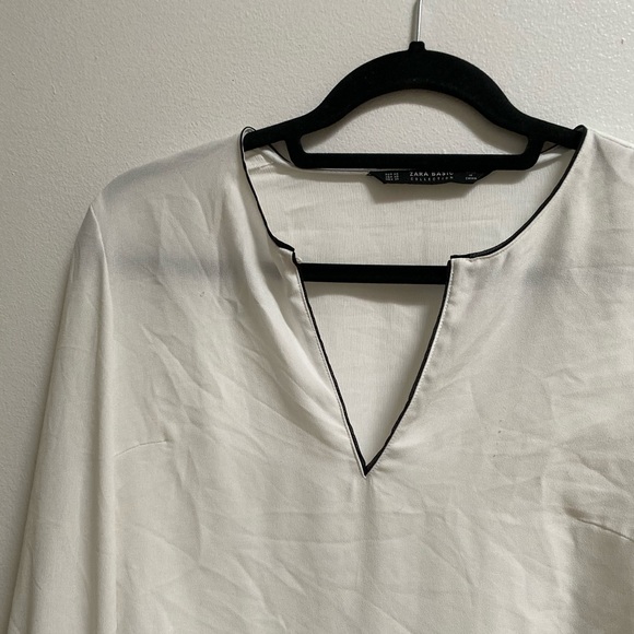 Zara V-Neck Contrast Trim Chiffon Blouse - Picture 2 of 5